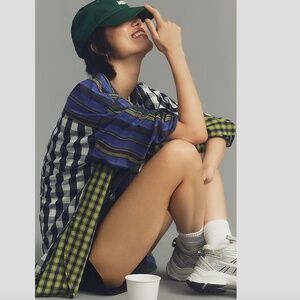 Anthropologie Blue and Green Plaid Button Down Shirt